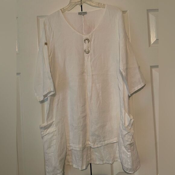 Lin Pour L’autre white linen Tunic Size Large - Picture 1 of 6